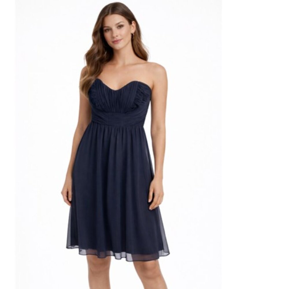 Vintage Navy Strapless Le Chateau Chiffon Style Cocktail Dress - Size XS